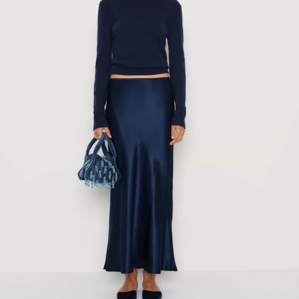 Reformation Layla Silk Skirt Midnight